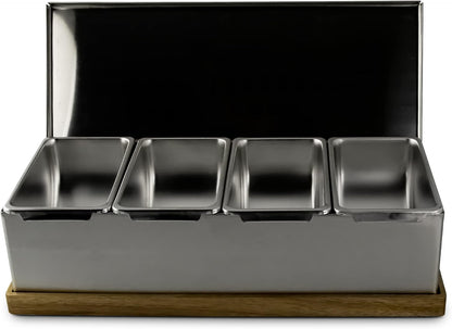 6 Slot Condiment Carrier, Stainless Steel Holders, Silicone Lids, and Gel Packs - Portable and Versatile for Outdoor BBQs and Parties