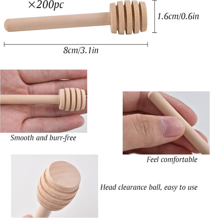 200 Pcs Honey Dipper Sticks, 3 Inch Mini Wooden Honeycomb Stick