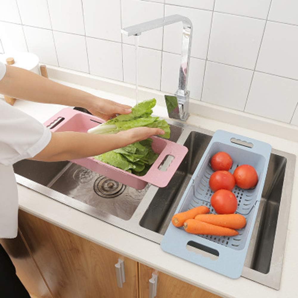 Collapsible Over The Sink Colander Dish Fruit Vegetable Strainer Drainer Basket for Kitchen Set of 1 (Pink Color)