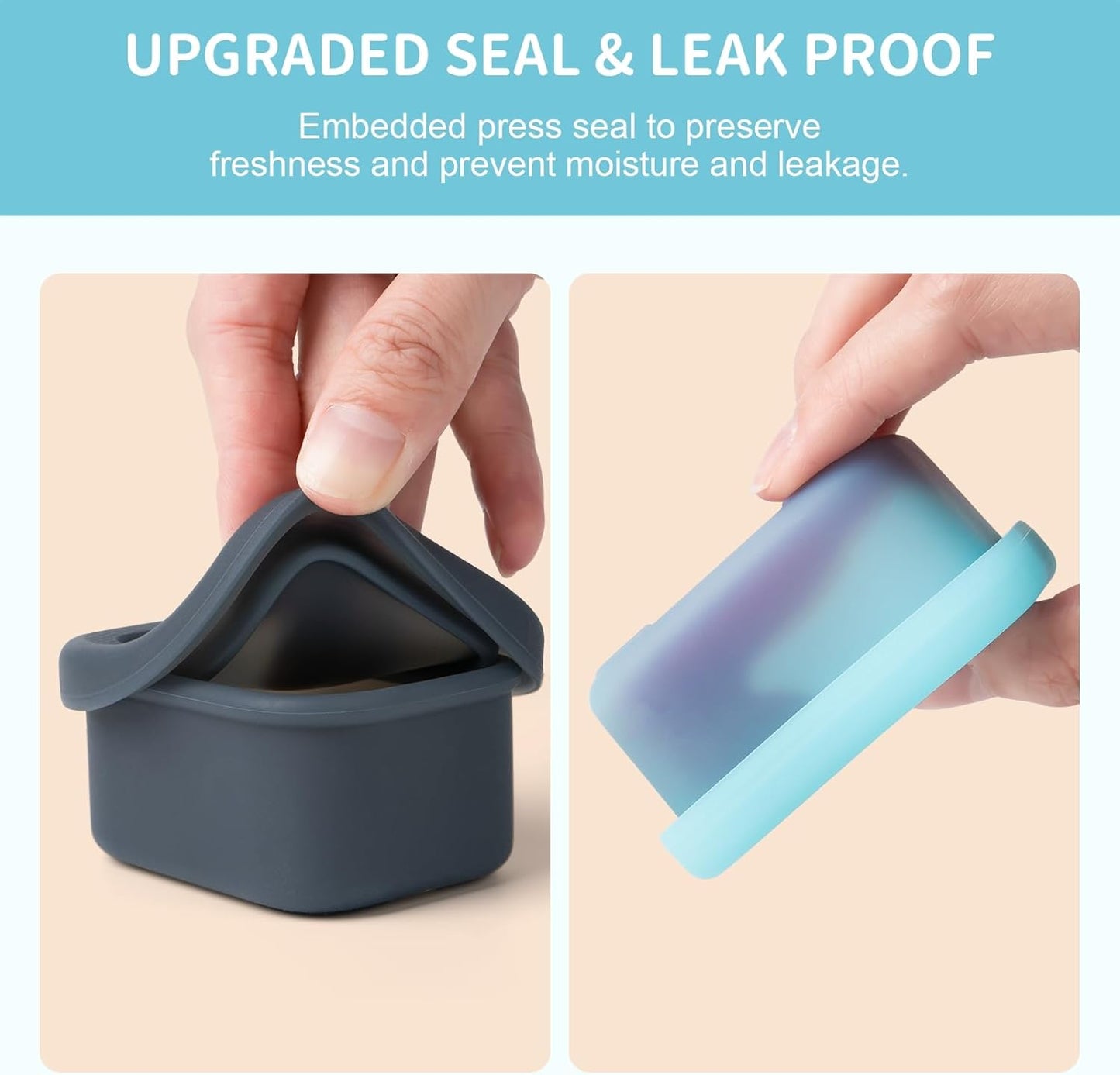 MICEBAY 2-Pack Leak-Proof Salad Dressing Container To Go, Food Grade Silicone Sauce Containers for Bentgo Lunch Box, Reusable Condiment Cups with Lids for Small Snacks - 2.6 oz (Sky Blue & Black)