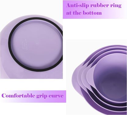 BoxedHome 4.5 Quart Large Plastic Mixing Bowls, Microwave Safe Mixing Bowl Set with Pour Spout, Nesting Bowls for Space Saving Storage(Violet Blue)