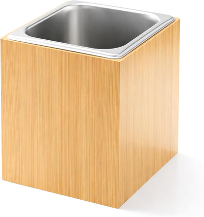 Honeydak Large Ice Housing Bin with Removable Tray Ice Holder Container Wine Beer Champagne Drink Bucket Beverage Tub for Freezer Display Buffet Counter Party Chiller (Bamboo and Steel)