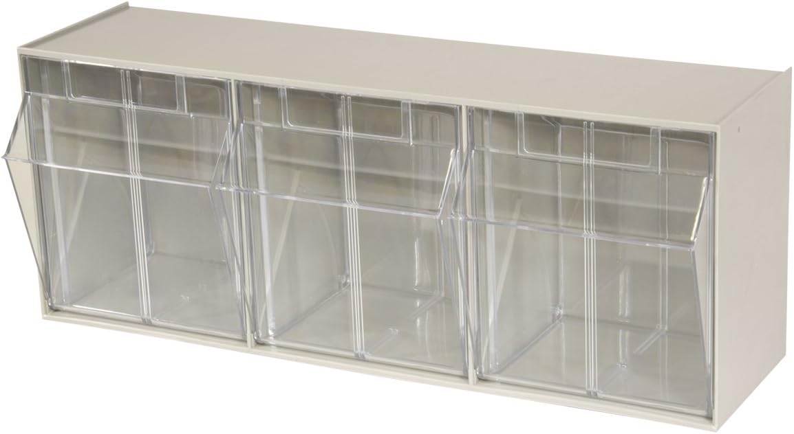Akro-Mils TiltView Plastic Storage Cabinet with 6 Tilt Out Bins, Horizontal Organizer, Teacher Toolbox, and Office Supply Organizer, 23-5/8" W x 3-1/2" H x 3-3/4" D, Stone