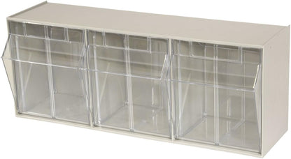 Akro-Mils TiltView Plastic Storage Cabinet with 6 Tilt Out Bins, Horizontal Organizer, Teacher Toolbox, and Office Supply Organizer, 23-5/8" W x 3-1/2" H x 3-3/4" D, Stone
