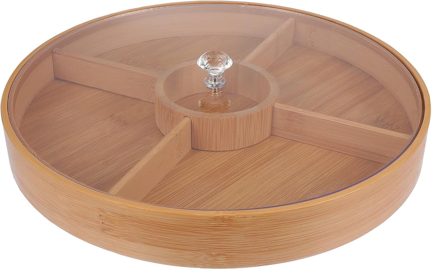 Bamboo Snack Tray with Lid - 4 Compartment Fruit Plate for Serving Dried Fruits, Nuts, Snacks - Wooden Tray for Food Storage Home Use, 11.81 X 11.81 X 1.57 Inches