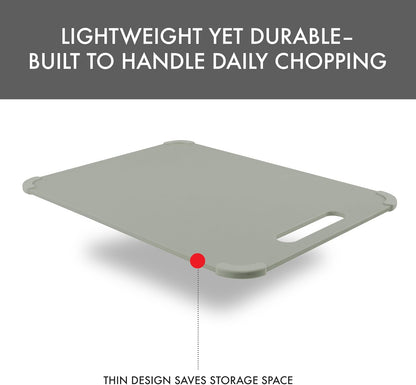 Dexas Fresh Prep 3-Pack Non-Slip Cutting Board Set – Dishwasher Safe Plastic Boards with Silicone Grip Corners & Handle, Sage (14.17" x 10.63", 12.6" x 9.06", 11.02" x 7.48")