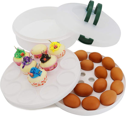 10 Inch Portable Pie Carrier with Lid and Tray 3-In-1 Round Cupcake Container Egg Holder Muffin Tart Cookie Keeper Food (Green)