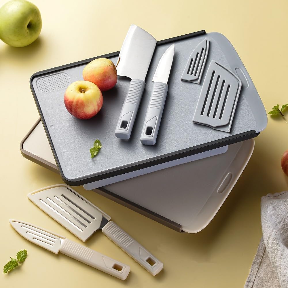 Collapsible Drainer Basket , with Colander, Cutting Board and Knives, Multifunctional Kitchen Vegetable Washing Basket, Camping sink, Gifts for Camper Kitchen Organization, Picnic Essentials (Grey)