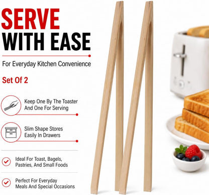 HIC Kitchen Toast Tongs, Natural Bamboo, 6.5-Inches