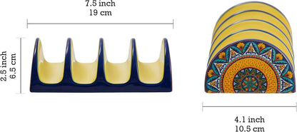 Bico Blue Talavera Ceramic Taco Holder, Taco Stand Rack Tray, Microwave and Dishwasher Safe