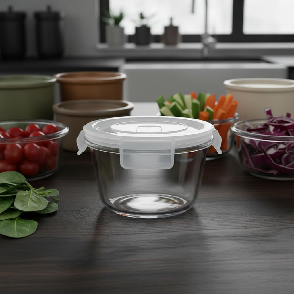 H.JSS WDJS 3Cup Round Glass Food Storage Containers with Airtight lids, 23oz Glass Meal Prep Containers, Heat-Resistant BPA-Free for Soup Leftover, Microwave, Dishwasher and Fridge Safe (white-4Pack)