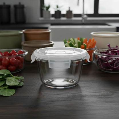H.JSS WDJS 3Cup Round Glass Food Storage Containers with Airtight lids, 23oz Glass Meal Prep Containers, Heat-Resistant BPA-Free for Soup Leftover, Microwave, Dishwasher and Fridge Safe (white-4Pack)
