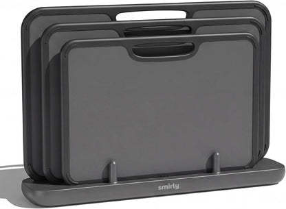 SMIRLY Plastic Cutting Board Set with Holder, Non-Slip Chopping Boards for Kitchen, Dishwasher Safe, Essential Kitchen Gadgets, 3 Pack, Green