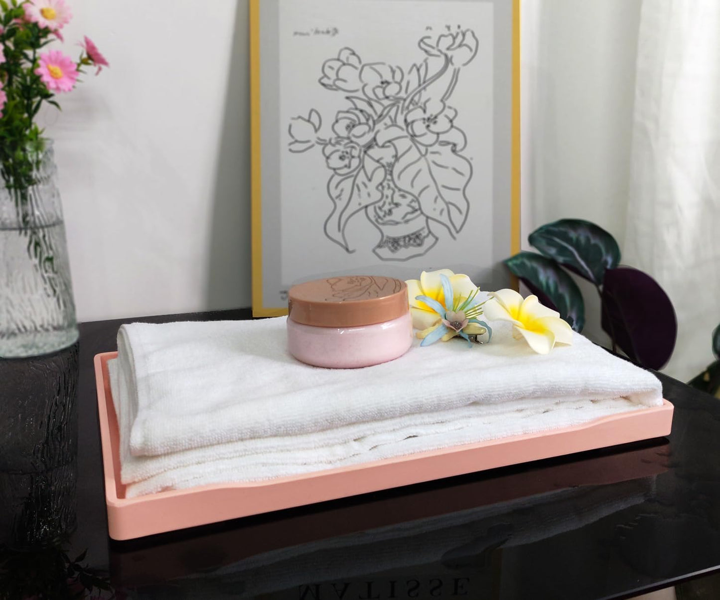 White Serving Tray (13.5 x 9.6 inch) for Serving Accessory, Elegant & Stackable Plastic Tray for Spa, Coffee, Drinks, Tea, Bar, Party, Seasoning, Perfume and Display Use.