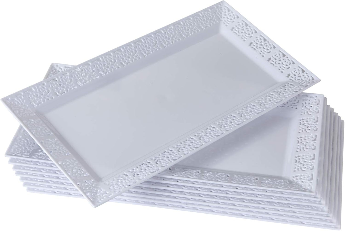 Rectangle White Serving Tray (2-Pack) - 17.5" Disposable Serving Platter for Appetizer, Fruits & Serving Dishes | Perfect Plastic Tray For Party Serveware