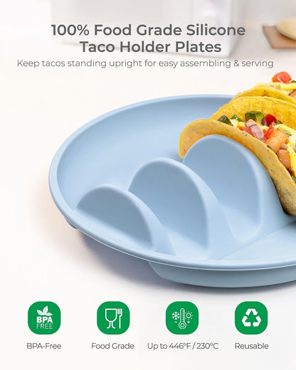 Silicone Taco Plates with Metal Reinforced Frame, Reusable Taco Holder Plates Silicone Taco Holders with Dividers for Hard/Soft Taco Shells, Taco Party Serving Plates, Dishwasher Safe
