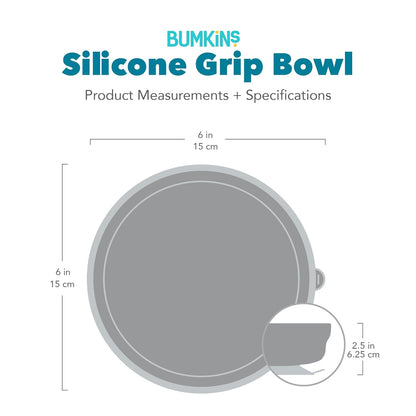Bumkins Baby Bowl, Silicone Suction, for Babies, Toddlers and Kids, Baby Led Weaning, Feeding Essentials, Platinum Silicone, Non Skid Sticky Bottom, Supplies for Children Ages 6 Months Up, Gray