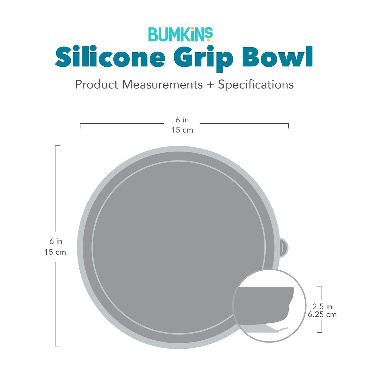 Bumkins Baby Bowl, Silicone Suction, for Babies, Toddlers and Kids, Baby Led Weaning, Feeding Essentials, Platinum Silicone, Non Skid Sticky Bottom, Supplies for Children Ages 6 Months Up, Gray