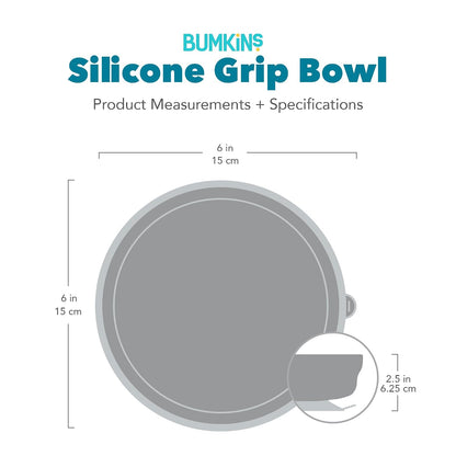 Bumkins Baby Bowl, Silicone Suction, for Babies, Toddlers and Kids, Baby Led Weaning, Feeding Essentials, Platinum Silicone, Non Skid Sticky Bottom, Supplies for Children Ages 6 Months Up, Gray