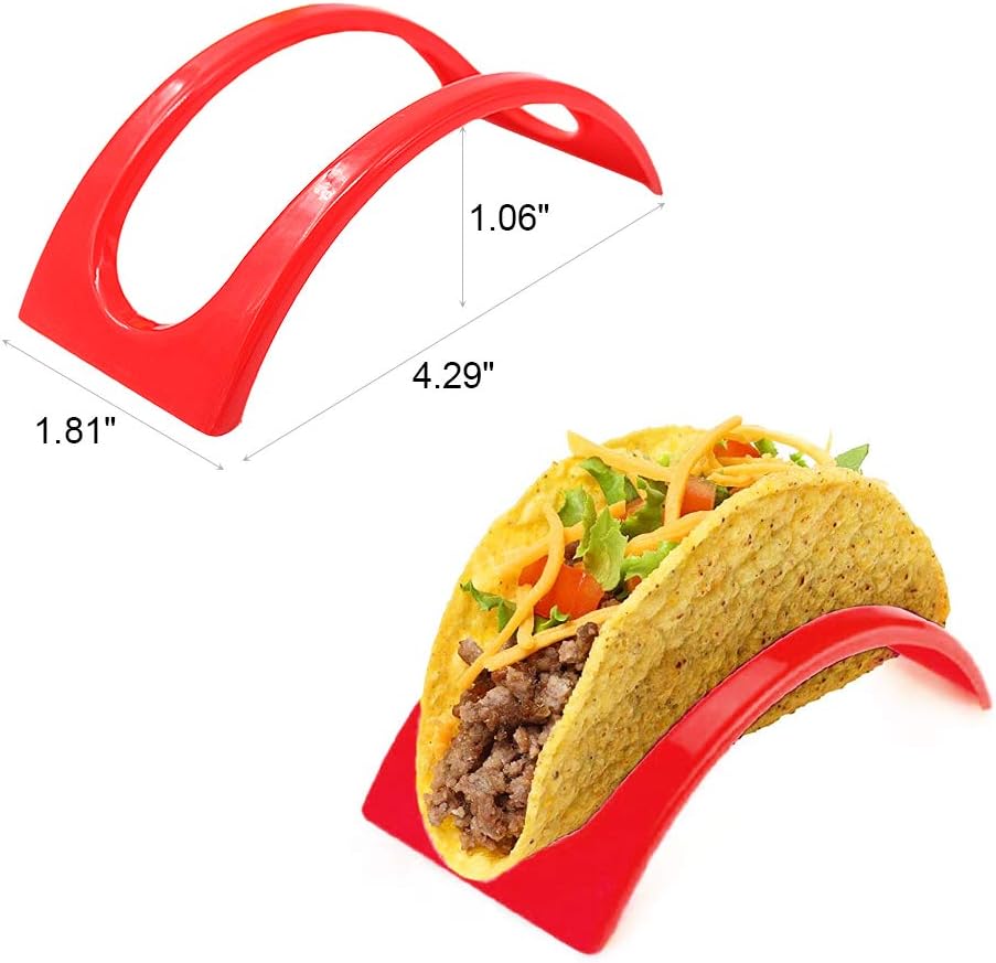 ForTomorrow Single Taco Holder Stand Set of 18 Individual Plastic Taco Rack Hard or Soft Shell Holder Small for Party, Tuesday (Red, Yellow, Green)