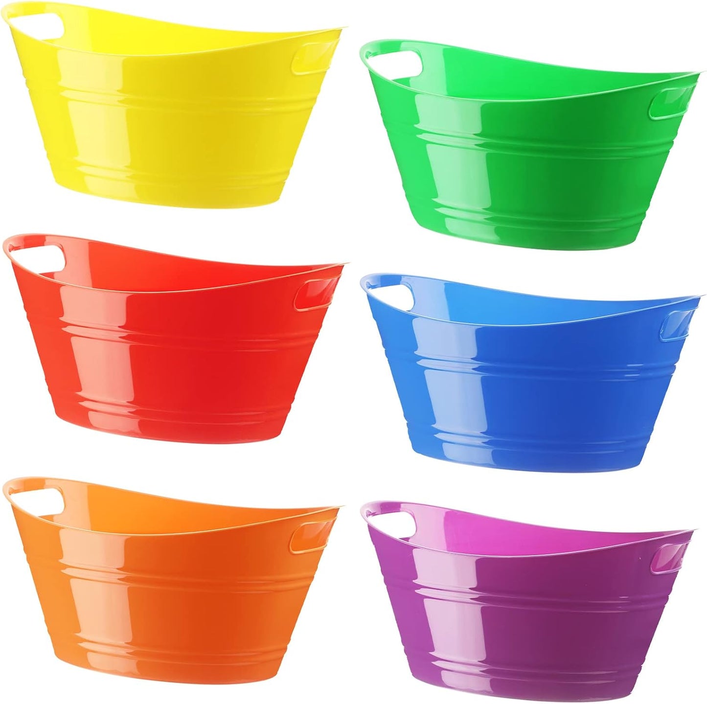 Patelai 6 Pcs Ice Buckets Bulk, Plastic Ice Buckets with Handles, Oval Storage Tub, Large Capacity Drink Tub for Party Bar Wine Beer Champagne Beverage Bottle Cooler(4.5 Liter,Clear)