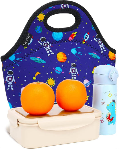 FlowFly Neoprene kids Lunch box Insulated Soft Bag Mini Cooler Thermal Meal Tote Kit for Boys, Girls,Men,Women,School,Work, Office,Black