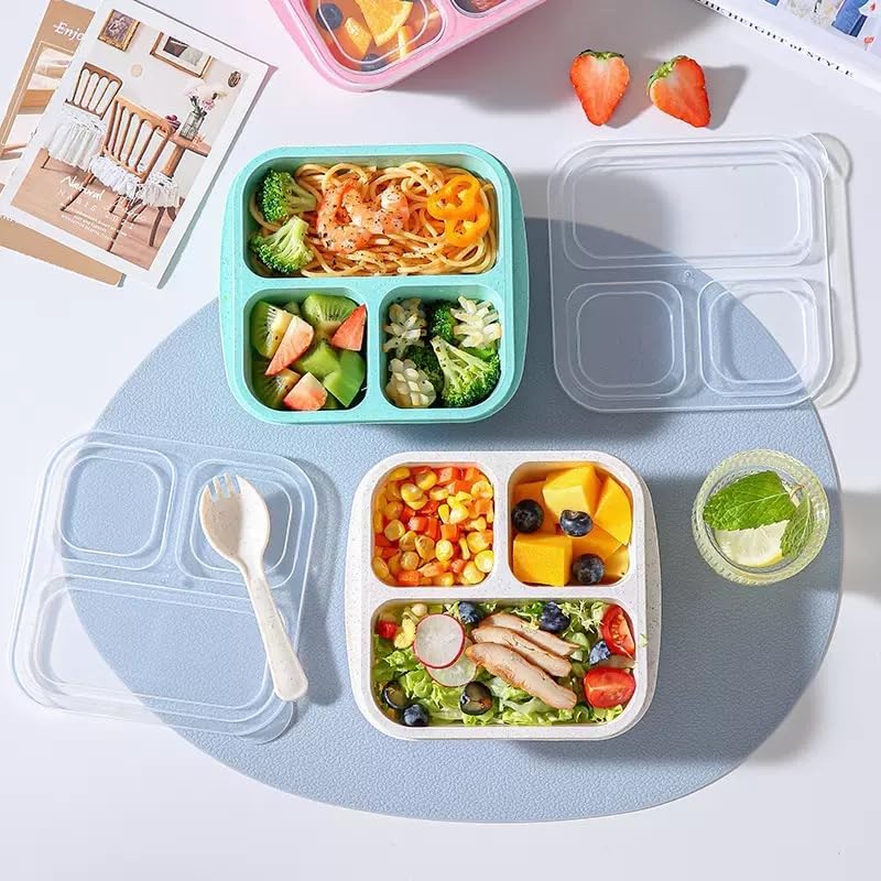Emptycolor 3 Pack 3 Compartment Lunch Snack Containers with Lids, Meal Prep Bento Snack Boxes, BPA Free, Reusable Food Storage Lunchable Containers for People Work Travel