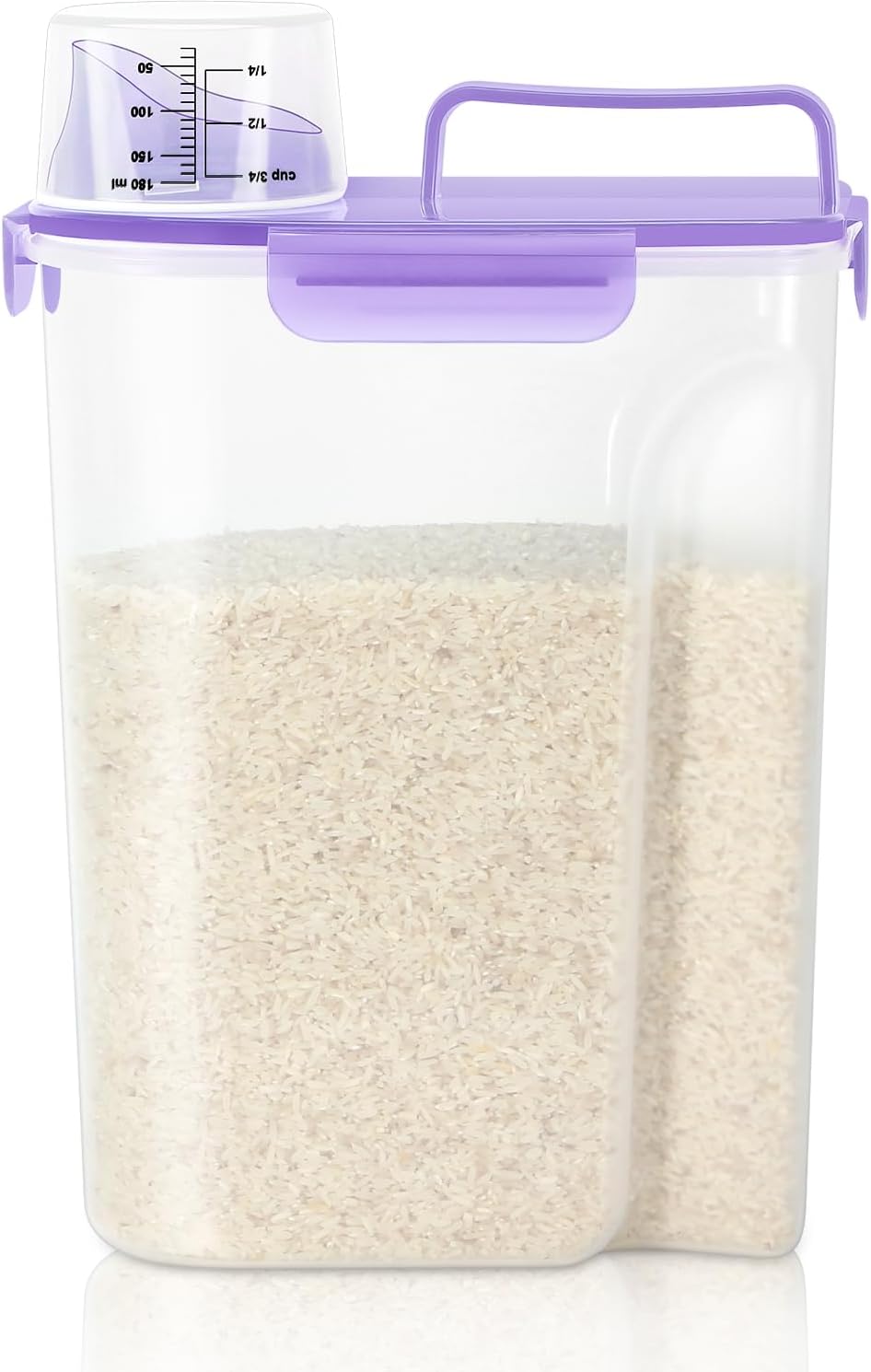 LEAWALK Airtight Rice Storage Container, 3-5Lbs Cereal Dry Food Flour Bin, Pet Dog Cat Food Dispenser with Measuring Cup, BPA Free Plastic Kitchen and Pantry Organization Bin for Sugar-Clear Grey