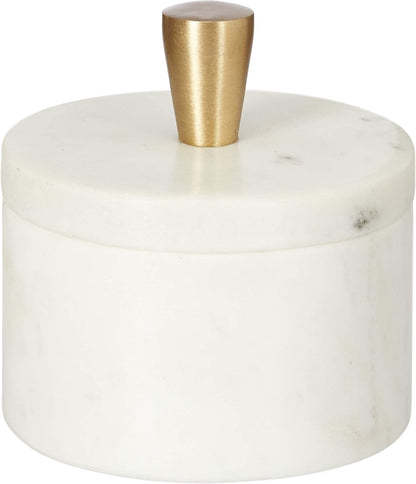 Queenza White Marble Salt Cellar with Lid and Brass Knob, 3 Inch Salt Box