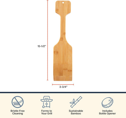 Totally Bamboo Grill Scraper with Bottle Opener – Bristle-Free Bamboo Wooden BBQ Scraper Tool for Outdoor Grill Cleaning – Ready for All Grates, Charcoal and Gas BBQs