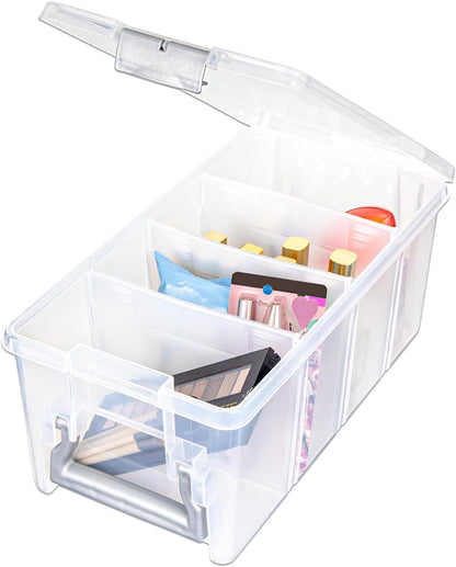 Best Kept Semi Satchel with Removable Dividers, Stackable Home Storage Organization Container, Clear with Sliver Latches and Handle