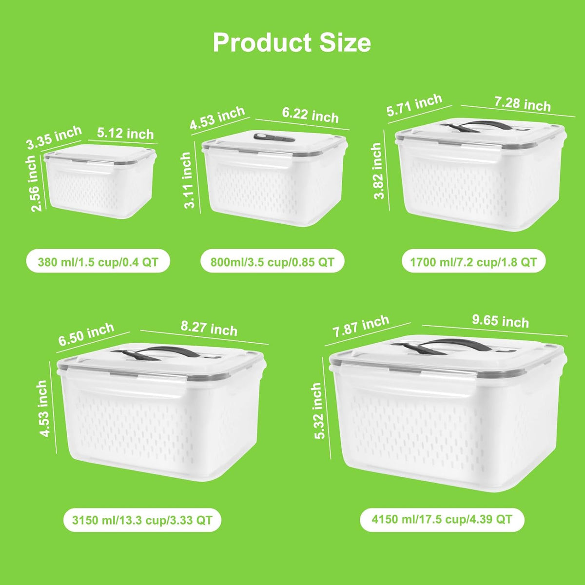 12 Pieces Fruit Storage Containers For Fridge with Removable Colanders