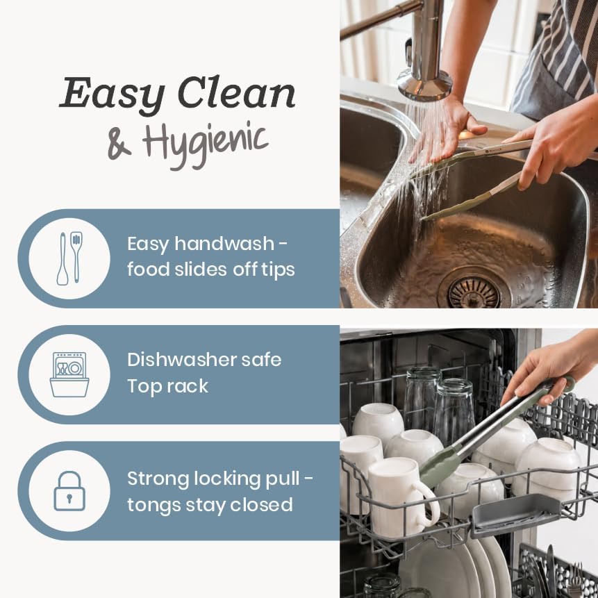 Starpack Get a Grip Silicone Kitchen Tongs (2-Pack, 9" + 12") - LFGB Non Toxic, 600°F Heat Resistant, BPA-Free - Heavy-Duty Stainless Steel, Locking - Dishwasher Safe for Nonstick Cookware
