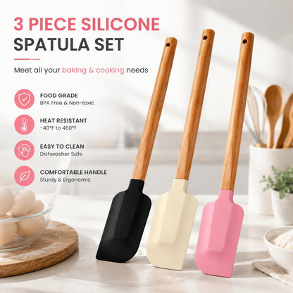 Silicone Spatula Set 3 Pieces - BPA Free&600 ° F High Temperature Resistant, Suitable for Baking, Cooking, and Stirring, Non Damaging and Non Sticky Pot Coatings