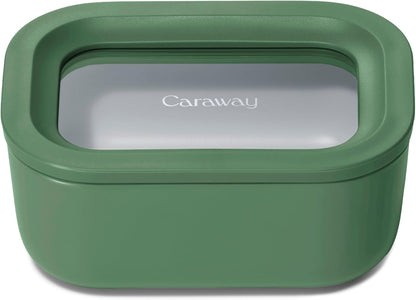 Caraway Glass Food Storage - 4.4 Cup Glass Container - Ceramic Coated - Easy to Store, Non Toxic, Non Stick Lunch Box Container with Lids - Dishwasher, Oven, & Microwave Safe - Mist