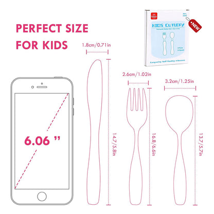 Lehoo Castle 6 Pieces Toddler Utensils, Kids Silverware for 2 3 4 Years Old, Stainless Steel Fork and Spoon Set with Plastic Handle, Safe Toddler Cutlery (Dinosaur)