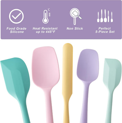 Silicone Spatula Set, 5 Piece Food Grade Rubber Spatulas for Baking, Cooking, and Mixing High Heat Resistant Non Stick Dishwasher Safe BPA-Free (Multicolor)