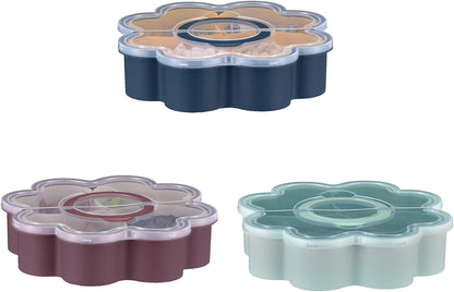 Snackle Box Container, Flower Shaped Dry Fruit Tray, Candy and Nut Serving Container, Rotating Snack Box Segmented Storage Organizer, Large Capacity Snack Box Container (C)