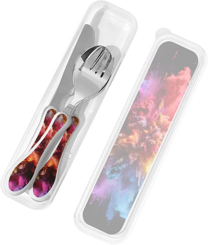 3-Piece Kids Silverware Set With Storage Case, Stainless Steel Reusable Children Safe Knife Spoon Fork Set Parrots On Branches Children Flatware Set For Kids Lunch Box