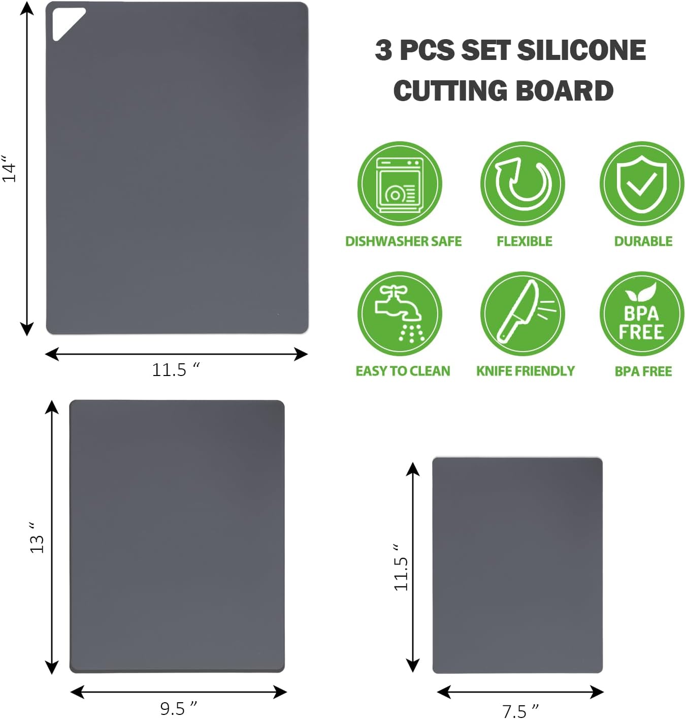 WK Flexible Plastic Cutting Mats for Kitchen Set of 3, Non Slip Cutting Mat, Thin Cutting Sheets, BPA Free, Dishwasher Safe, Multi Sizes, Multi Colors