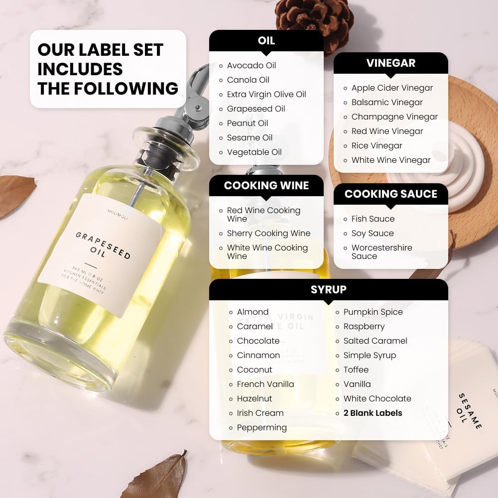 Molimoli - Premium Olive Oil Dispenser Bottles for Kitchen with Pourer - Oil and Vinegar Dispenser Set, Glass Dispenser for Kitchen, Dispenser Bottle of 350ml