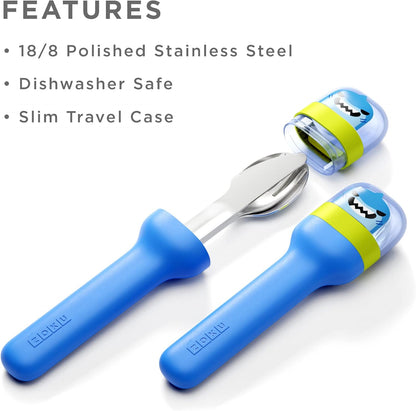 ZOKU Kids Pocket Utensil Set, Kitty - Stainless Steel Fork, Knife, and Spoon in Case - Portable Design for Travel, School, Picnics, Camping and Outdoor Home Use