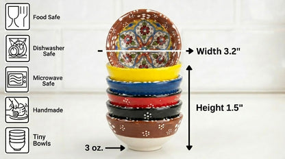 Terracotta Pinch Bowls Set of 8 – Small Ceramic Prep Bowls for Spices, Sauces & Dips – Mini Dipping Bowl for Kitchen Prep, Serving & Charcuterie – Colorful Handmade-Style Bowl