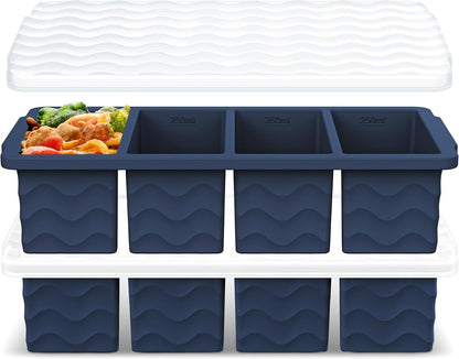 Doasuwish Silicone Freezer Molds for Soup with Lid – 1-Cup Soup Container Style Ice Cube Trays for Freezer, Meal Prep & Food Storage, Freeze 250mL/125mL Portions – 2 Pack