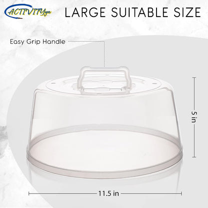 Large Microwave Cover for Food - Splatter Guard Lid - Cake Stand Cover - Size 11.5 In x 5 In Tall - Easy Grip Handle with Steam Vented Holes - BPA Free & Dishwasher Safe | Clear Plastic