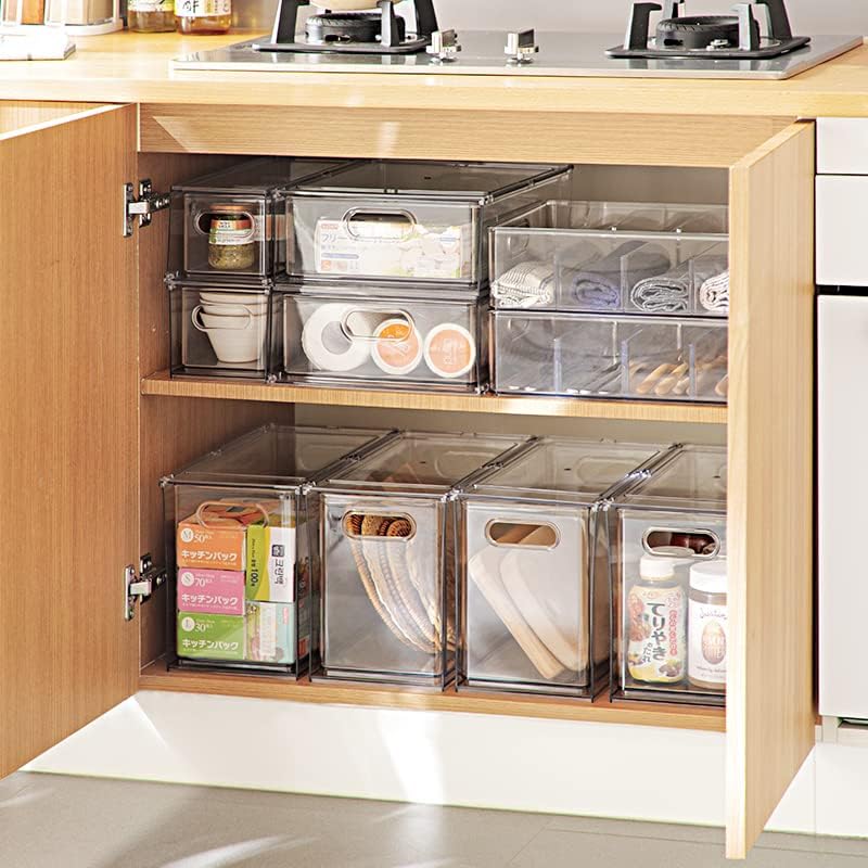 Abiudeng 2 Pack Stackable Refrigerator Organizer Bins with Pull-out Drawer, Drawable Clear Fridge Drawer Organizer with Handle, Plastic Kitchen Pantry Storage Containers