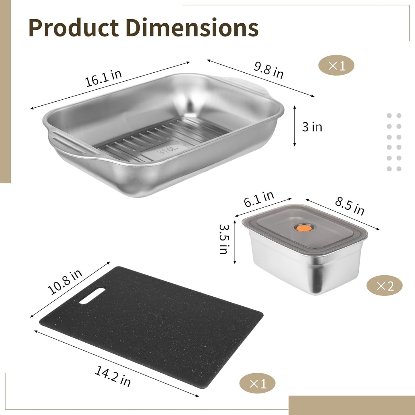4 Pcs Grill Prep Trays Set, Including Stainless Steel Grilling Prep and Serve Trays, Cutting Board, Marinade Container with Lids for BBQ, Kitchen, Camping