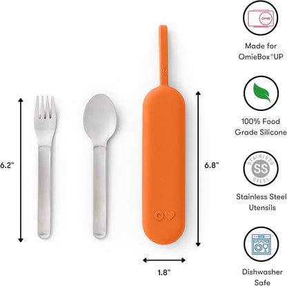 Omie OmieBox Kids Utensils Set with Case - 2 Piece Plastic, Reusable Fork and Spoon Silverware with Pod for Kids (Mint Green)