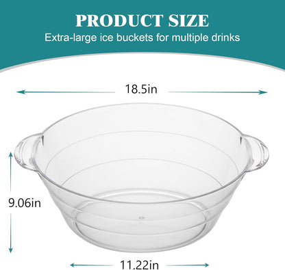 12L Ice Buckets for Parties 2 Pack, Clear Beverage Tub with Handles, Ideal for Champagne Beer Wine Chiller 18.5"×11.2"×9.1"