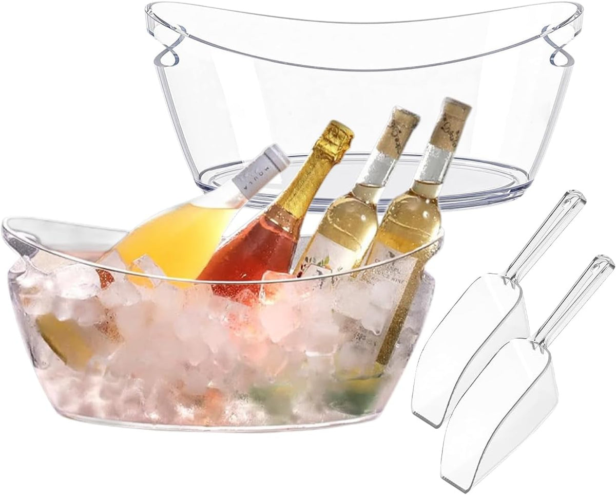 2 Pcs Ice Bucket 4 Liter Champagne Wine Bucket Clear Acrylic Beverage Tub Party Drinks Ice Tub for Wine, Champagne or Beer Bottles Bar Supplies